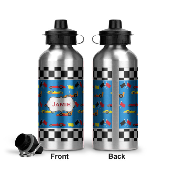 Checkers & Racecars Aluminum Water Bottle - Front and Back