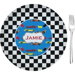 Checkers & Racecars Glass Appetizer / Dessert Plate 8" (Personalized)