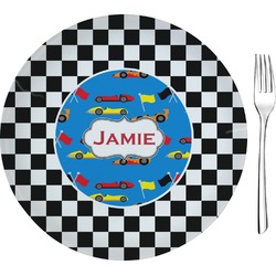 Checkers & Racecars 8" Glass Appetizer / Dessert Plates - Single or Set (Personalized)