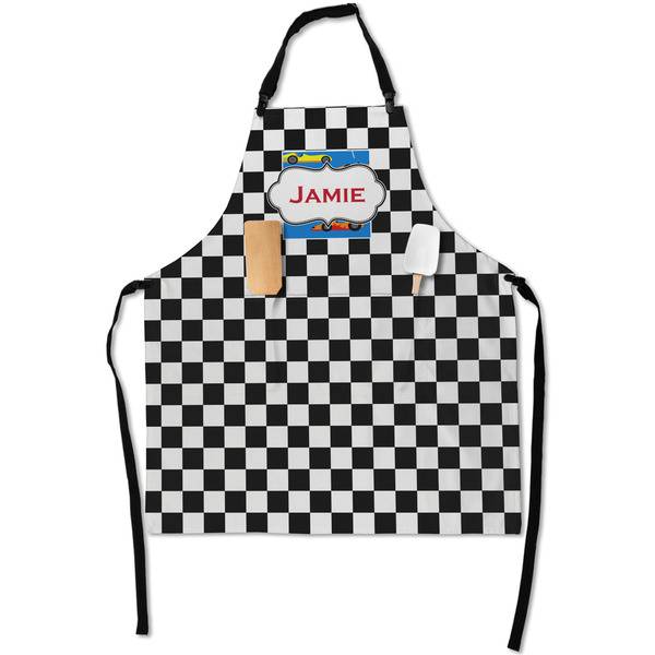 Checkers & Racecars Apron - Flat with Props (MAIN)