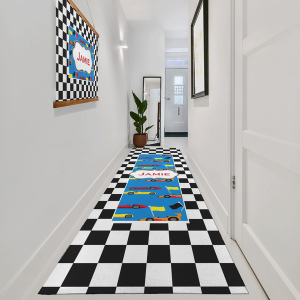 Checkers & Racecars Area Rug Sizes - In Context (vertical)