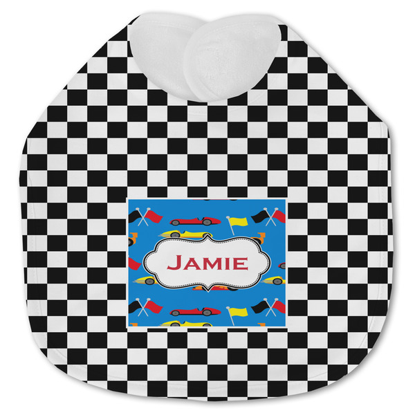 Custom Checkers & Racecars Jersey Knit Baby Bib w/ Name or Text