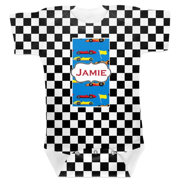 Custom Checkers & Racecars Baby Bodysuit (Personalized)