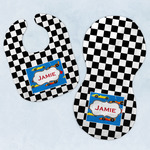Checkers & Racecars Baby Bib & Burp Set w/ Name or Text