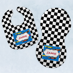 Checkers & Racecars Baby Bib & Burp Set w/ Name or Text