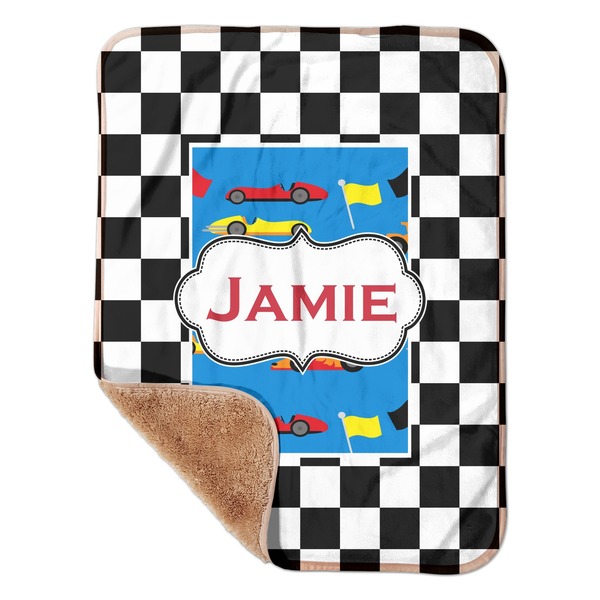 Custom Checkers & Racecars Sherpa Baby Blanket - 30" x 40" w/ Name or Text