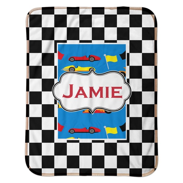 Checkers & Racecars Baby Sherpa Blanket - Flat