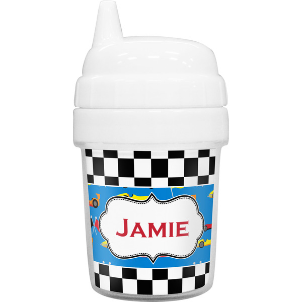 Custom Checkers & Racecars Baby Sippy Cup (Personalized)
