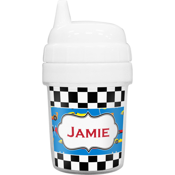 Custom Checkers & Racecars Baby Sippy Cup (Personalized)