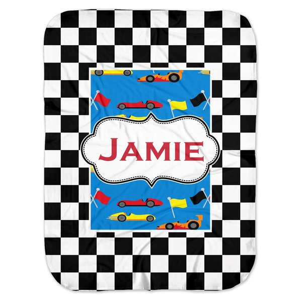 Custom Checkers & Racecars Baby Swaddling Blanket (Personalized)