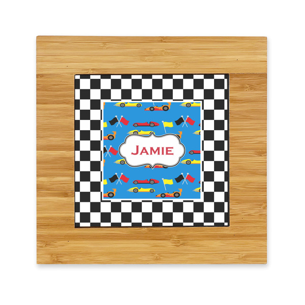 Custom Checkers & Racecars Bamboo Trivet with Ceramic Tile Insert (Personalized)