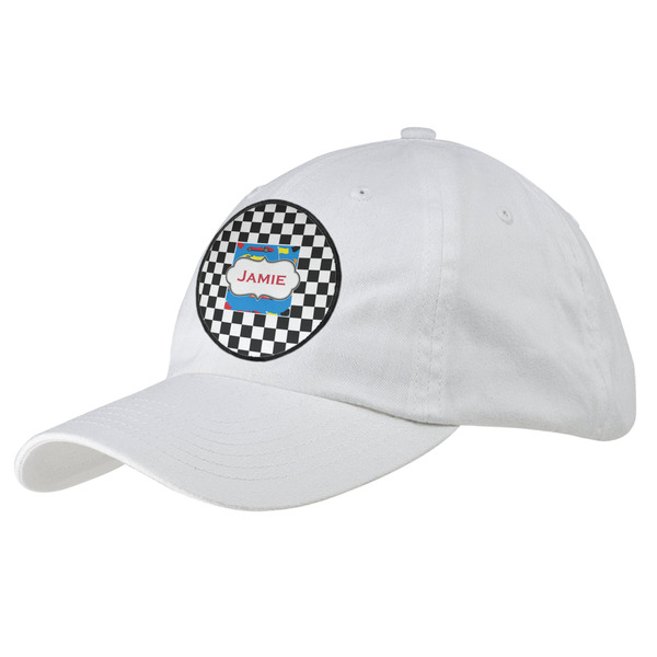 Custom Checkers & Racecars Baseball Cap - White (Personalized)