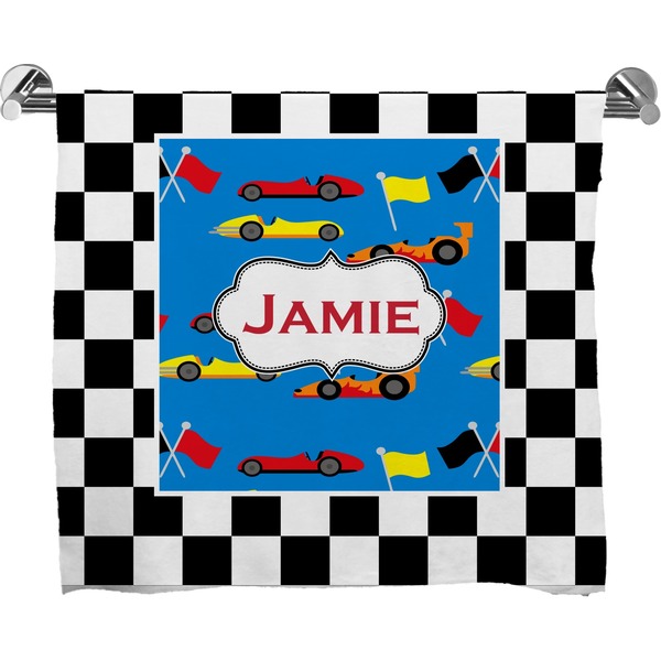 Custom Checkers & Racecars Bath Towel (Personalized)