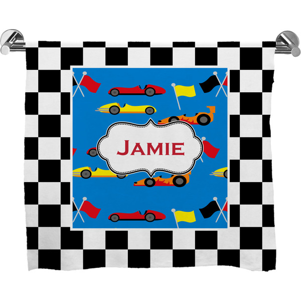 Custom Checkers & Racecars Bath Towel (Personalized)