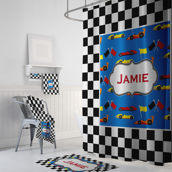 Checkers & Racecars Bath Towel Sets - 3-piece - In Context