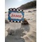 Checkers & Racecars Beach Spiker white on beach with sand