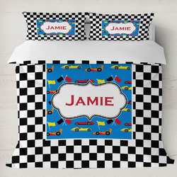Checkers & Racecars Duvet Cover Set - King (Personalized)