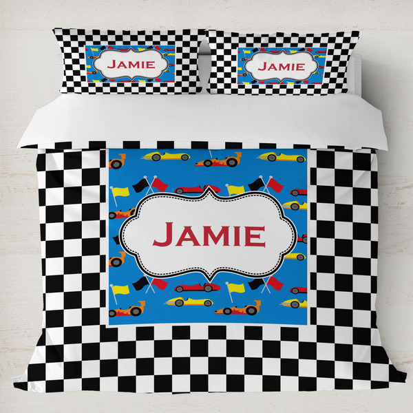 Custom Checkers & Racecars Duvet Cover Set - King (Personalized)