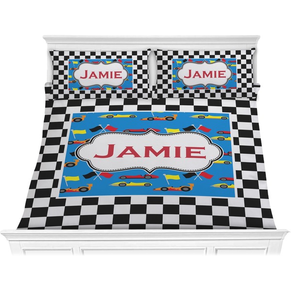 Custom Checkers & Racecars Comforter Set - King (Personalized)