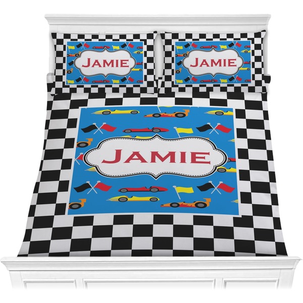 Custom Checkers & Racecars Comforter Set - Full / Queen (Personalized)