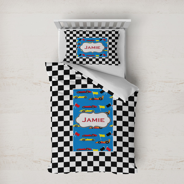 Custom Checkers & Racecars Duvet Cover Set - Twin XL (Personalized)