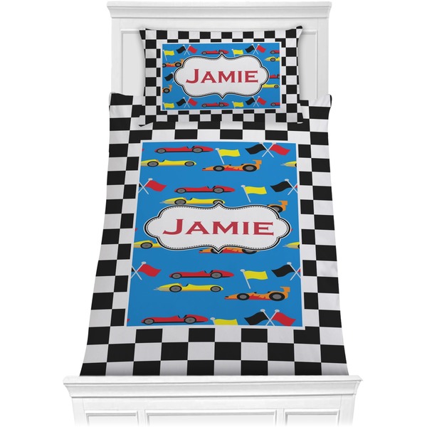 Custom Checkers & Racecars Comforter Set - Twin XL (Personalized)