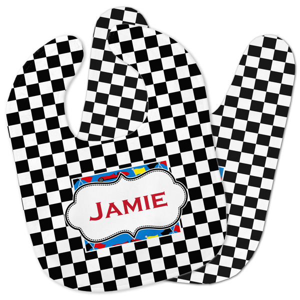 Custom Checkers & Racecars Baby Bib w/ Name or Text