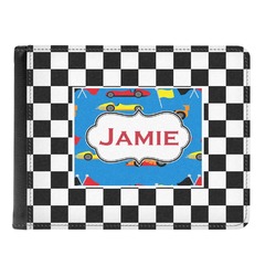 Checkers & Racecars Genuine Leather Men's Bi-fold Wallet (Personalized)