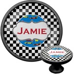 Checkers & Racecars Cabinet Knob (Black) (Personalized)