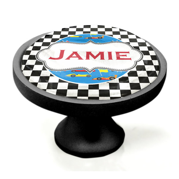Checkers & Racecars Black Custom Cabinet Knob (Side)