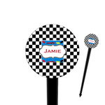 Checkers & Racecars 4" Round Plastic Food Picks - Black - Single Sided (Personalized)