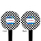 Checkers & Racecars Black Plastic 4" Food Pick - Round - Double Sided - Front & Back
