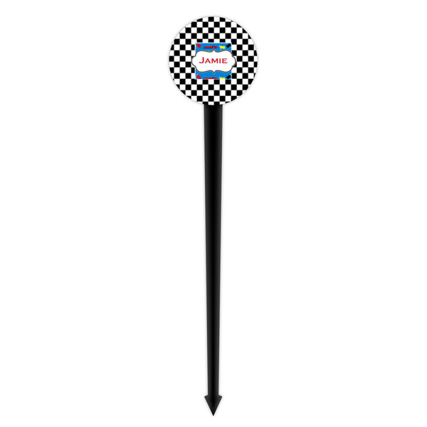 Checkers & Racecars Black Plastic 4" Food Pick - Round - Single Pick