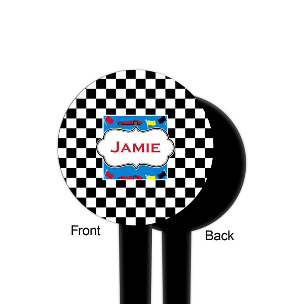 Checkers & Racecars Black Plastic 4" Food Pick - Round - Single Sided - Front & Back