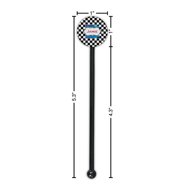 Checkers & Racecars Black Plastic 5.5" Stir Stick - Round - Dimensions