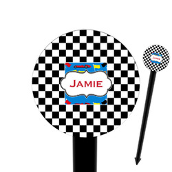 Checkers & Racecars 6" Round Plastic Food Picks - Black - Single Sided (Personalized)