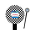 Checkers & Racecars Black Plastic 6" Food Pick - Round - Closeup
