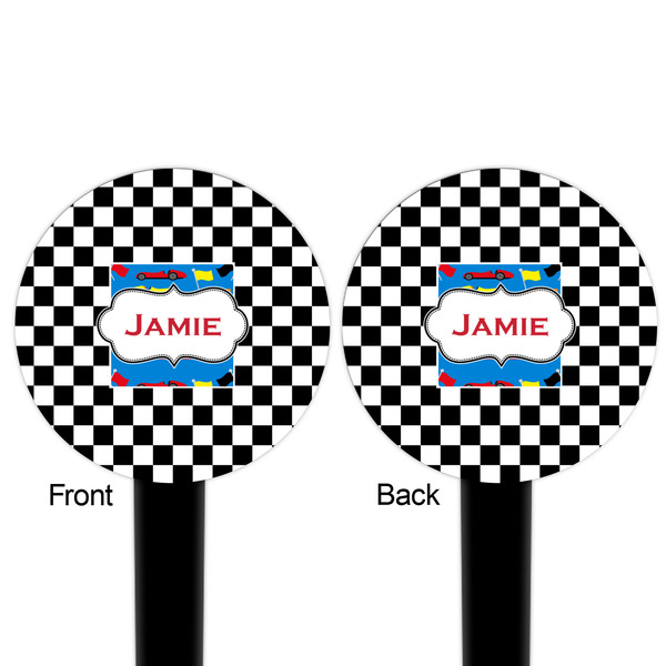 Checkers & Racecars Black Plastic 6" Food Pick - Round - Double Sided - Front & Back