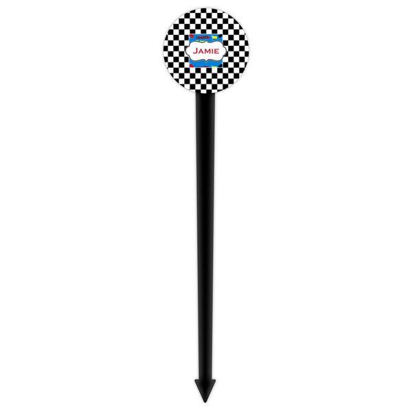 Checkers & Racecars Black Plastic 6" Food Pick - Round - Single Pick