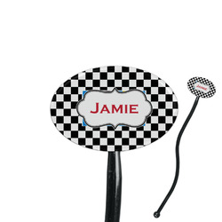 Checkers & Racecars 7" Oval Plastic Stir Sticks - Black - Single Sided (Personalized)