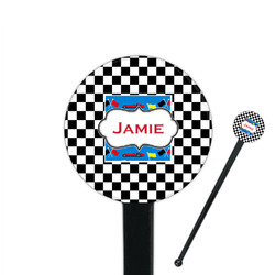 Checkers & Racecars 7" Round Plastic Stir Sticks - Black - Double Sided (Personalized)