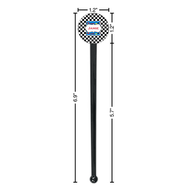 Checkers & Racecars Black Plastic 7" Stir Stick - Round - Dimensions