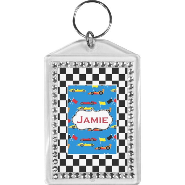 Custom Checkers & Racecars Bling Keychain (Personalized)