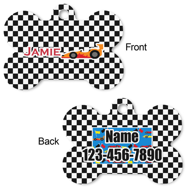 Checkers & Racecars Bone Shaped Dog ID Tag - Large - Approval