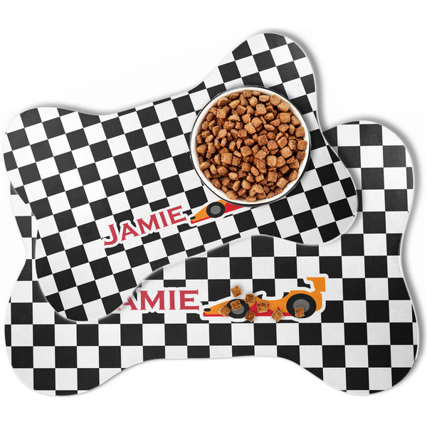 Checkers & Racecars Bone Shaped Dog Mats - MAIN