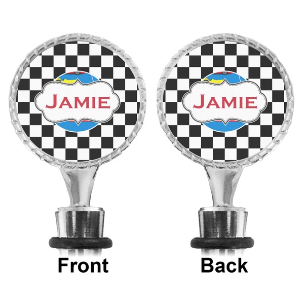 Checkers & Racecars Bottle Stopper - Front and Back