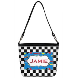 Checkers & Racecars Bucket Bag w/ Genuine Leather Trim (Personalized)