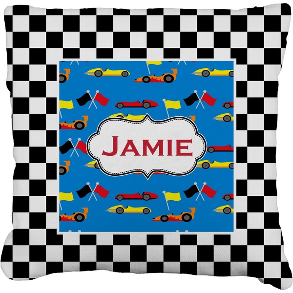Custom Checkers & Racecars Faux-Linen Throw Pillow 16" (Personalized)