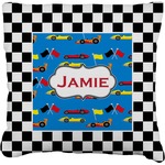 Checkers & Racecars Faux-Linen Throw Pillow 18" (Personalized)