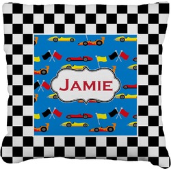 Checkers & Racecars Faux-Linen Throw Pillow 18" (Personalized)